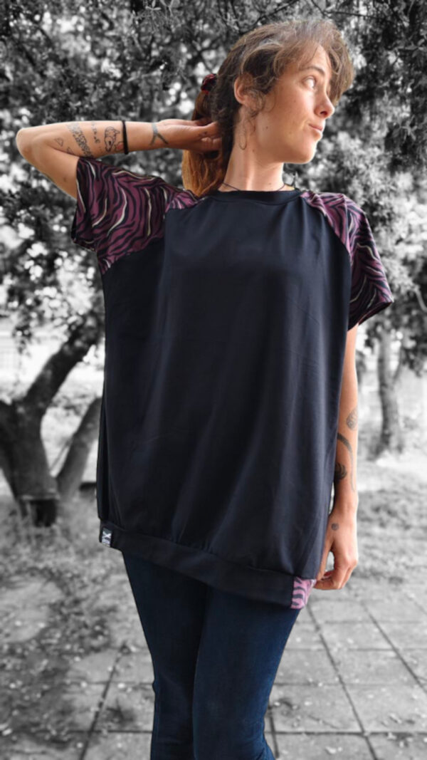 camiseta larga de algodón cebra morada