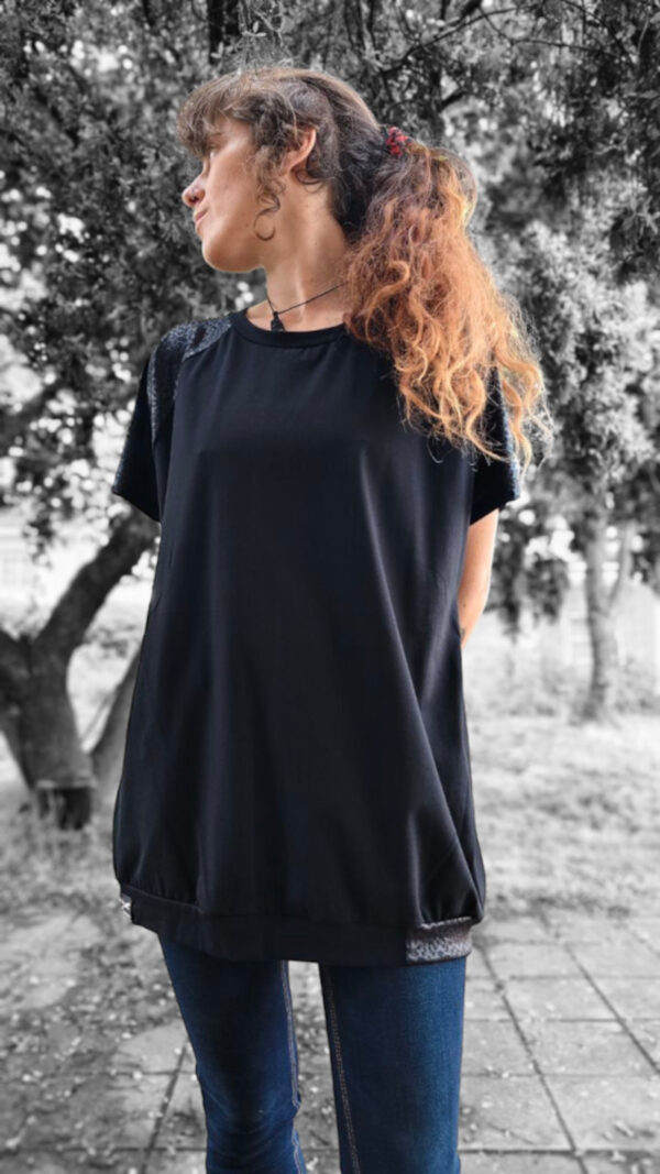 camiseta larga de algodón leopardo negro