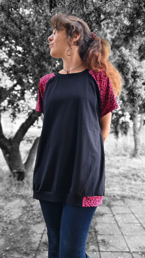 camiseta larga de algodón leopardo rosa