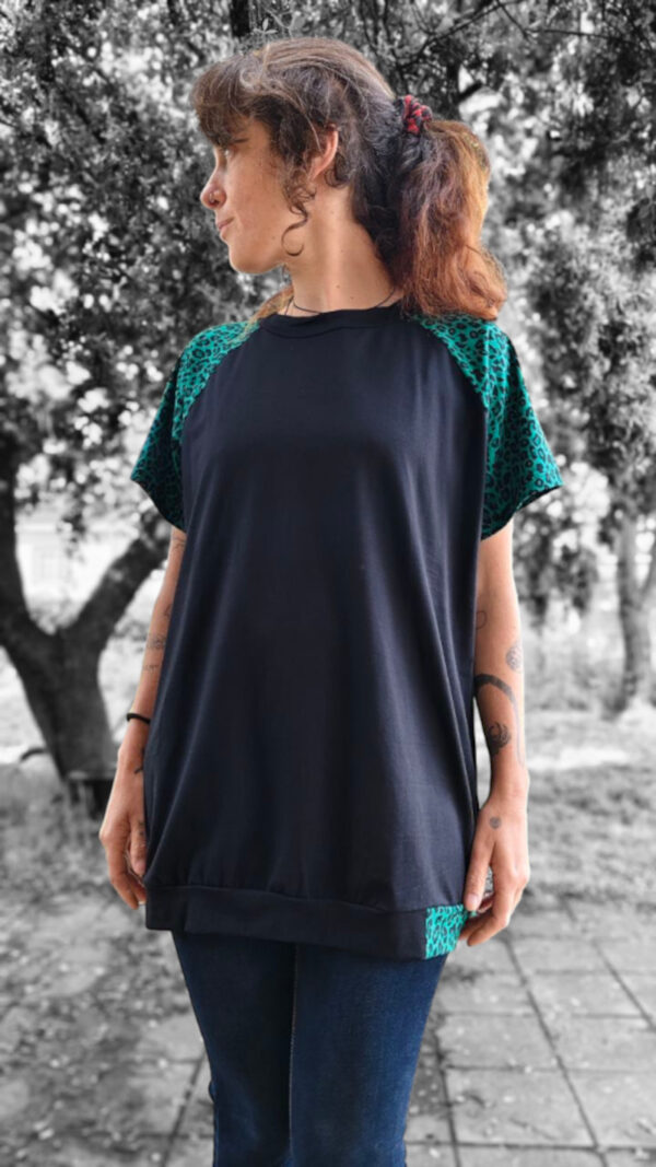 camiseta larga de algodón leopardo verde